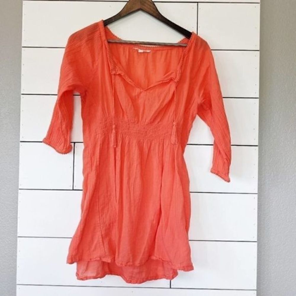 COPY - Athleta Orange Light Crushed Linen Peasent Top XS